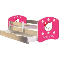 ACMA Jugendbett Kinderbett Junior-Bett Komplett-Set mit Matratze Lattenrost und Rausfallschutz Sonoma 16 Sweet Kitty 2 140x70 + Bettkasten