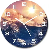 Tulup Wanduhr aus Glas 30fi Glasbild Glasuhr Gehärtetes Glas - weisse-zeiger - Sun over the mountains