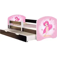 ACMA Jugendbett Kinderbett Junior-Bett Komplett-Set mit Matratze Lattenrost und Rausfallschutz Wenge 07 Rosa Fee 160x80 + Bettkasten