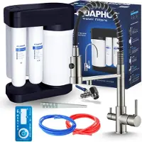 ARI Wasserfilter Set Morion mit 3-Wege Küchenarmatur Inox, Umkehrosmose, Wasserfilter-Anschluss, herausziehbare Brause