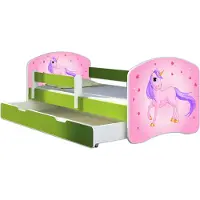 ACMA Jugendbett Kinderbett Junior-Bett Komplett-Set mit Matratze Lattenrost und Rausfallschutz Grün 17 Pony 180x80 + Bettkasten