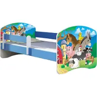 ACMA Jugendbett Kinderbett Junior-Bett Komplett-Set mit Matratze Lattenrost und Rausfallschutz Blau 34 Farm 140x70