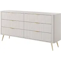Masseno Kommode LANTANA 163 cm Sideboard mit 6 Schubladen für Wohnzimmer Schlafzimmer Modern 163x38x81 cm Beige / Beige