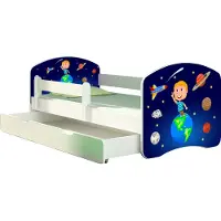 ACMA Jugendbett Kinderbett Junior-Bett Komplett-Set mit Matratze Lattenrost und Rausfallschutz Weiß 22 Kosmos 140x70 + Bettkasten