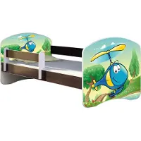ACMA Jugendbett Kinderbett Junior-Bett Komplett-Set mit Matratze Lattenrost und Rausfallschutz Wenge 35 Hubschrauber 140x70