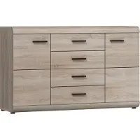 Masseno Kommode LEGAME 140 cm Sideboard mit 4 Schubladen und 2 Türen für Wohnzimmer Schlafzimmer Modern 140x42x87 cm Sonoma Eiche / Sonoma Eiche