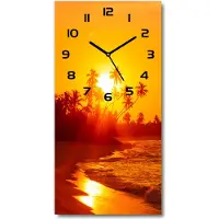Tulup Wanduhr aus Glas – 30x60 cm - Glasbild - Glasuhr - Gehärtetes Glas -Tropischer Strand