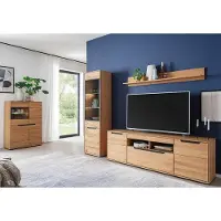 Lomadox Wohnmöbel Set in Eiche teilmassiv mit Highboard, Vitrine & LED-Beleuchtung, 5-teilig - AVESTA-06
