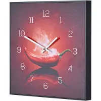 Levandeo Wanduhr 30x30cm Uhr PVC Rahmen Schwarz Küche Chili Peperoni Wandbild Wanddeko