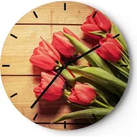ARTTOR Wanduhr - Rund - Glasuhr - Tulpen Blumenstrauß Sommer Garten - 30x30cm - Schleichendes Uhrwerk - Lautlos - zum Aufhängen bereit - Dekoration Modern - Wanddekoration aus Glas - C3AR30x30-2867