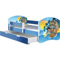 ACMA Jugendbett Kinderbett Junior-Bett Komplett-Set mit Matratze Lattenrost und Rausfallschutz Blau 21 Piraten 160x80 + Bettkasten