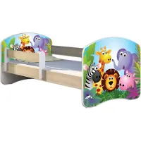 ACMA Jugendbett Kinderbett Junior-Bett Komplett-Set mit Matratze Lattenrost und Rausfallschutz Sonoma 01 Zoo 180x80