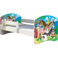 ACMA Jugendbett Kinderbett Junior-Bett Komplett-Set mit Matratze Lattenrost und Rausfallschutz Weiß 34 Farm 160x80