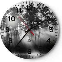 ARTTOR Wanduhr - Rund - Glasuhr - Wald Kiefer Sonne - 30x30cm - Schleichendes Uhrwerk - Lautlos - zum Aufhängen bereit - Dekoration Modern - Wanddekoration aus Glas - C4AR30x30-4829