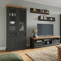 Lomadox Wohnzimmer Set, Massivholz in grau mit Kiefer Optik BORMIO-163, 4-teilig