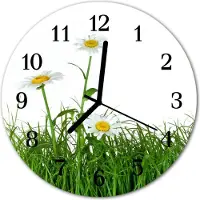 Tulup Glasuhr Wanduhr Küchenuhr Echt-Glas 30fi cm Margeriten grün
