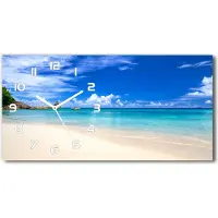 Tulup Wanduhr aus Glas – 60x30 cm - Glasbild - Glasuhr - Gehärtetes Glas - weisse-zeiger - Tropischer Strand