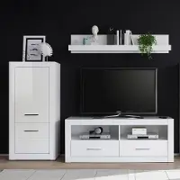 Lomadox TV Media Wohnwand Hochglanz weiß BALVE-61 mit Wandboard & Kommode BxHxT: 230x139x45cm