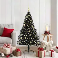 vidaXL "Schlussverkauf" Künstlicher vorbeleuchteter Weihnachtsbaum(1 pc) - Kunstbaum/Tannenbaum - Schwarz 150 cm PVC C7848