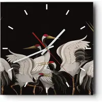ARTTOR Wanduhr - Quadrat - Glasuhr - Kraniche Vögel Grafiken - 30x30cm - Schleichendes Uhrwerk - Lautlos - zum Aufhängen bereit - Dekoration Modern - Wanddekoration aus Glas - C3AC30x30-4748