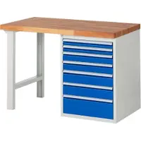 RAU Werkbank mit 7 Schubladen - Vollauszug - 60:2 / 90:2 / 120:2 / 180:1 - 890 x 1.250 x 700 mm (HxBxT) - Traglast 1.000 kg - Buche