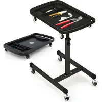 Goplus 2 in 1 Arbeitstisch, Mobile Werkbank mit Rollen, Werkzeugtisch 80-123cm höhenverstellbar bis 60kg belastbar, Schwarz