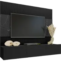 Mirjan 24 Wohnwand Deromi III, Wohnzimmer Möbel Set, Griffloses Öffnungssystem push to open, 2er-Set (Farbe: Schwarz / Schwarz + Schwarz Marmor)