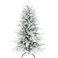 Youjia Künstlicher Weihnachtsbaum, 150cm Christbaum mit Schnee, 1162 Zweigen, klappbarem Metallständer