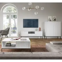 Lomadox Wohnwand weiß, Fußgestell schwarz, NEWCASTLE-160, 3-teilig inkl. Couchtisch