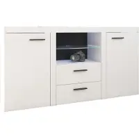 Masseno Kommode RITMO 156 cm Sideboard mit 2 Schubladen und 2 Türen für Wohnzimmer Schlafzimmer Modern 156x40x82 cm Weiß / Weiß