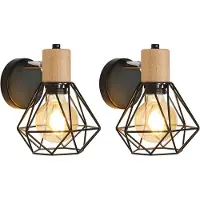 Zelurxx Wandleuchte Inner Schwarz, Deckenleuchte, aus Metall und Holz, für Wohnzimmer, Treppenhaus, Flur, Café, Bar, Restaurant, Vintage, Retro-Design