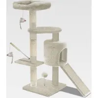 Markenlos Kratzbaum Stabiler Katzenbaum Kletterbaum für Katzen, mit Plattformen Höhle Sisalseil, 115cm, Beige