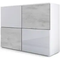 Vladon Sideboard Rova, Germany, Kommode mit 4 Türen, Weiß matt/Weiß Hochglanz/Beton Oxid-Optik (92 x 72 x 35 cm)