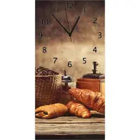 Wallario Design Wanduhr Französisches Frühstück mit Café und Croissants aus Echtglas, Größe 30 x 60 cm