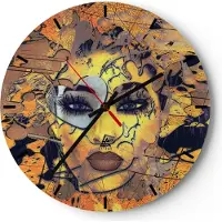 ARTTOR Wanduhr - Rund - Glasuhr - Gesicht Frau - 30x30cm - Schleichendes Uhrwerk - Lautlos - zum Aufhängen bereit - Dekoration Modern - Wanddekoration aus Glas - C3AR30x30-3513