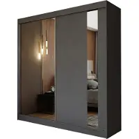 Masseno Schiebetürenschrank GRAZIA 200 cm Kleiderschrank Schlafzimmer Schrank 2-türig mit Spiegel Grau
