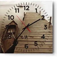 ARTTOR Wanduhr - Quadrat - Glasuhr - Brücke Boot Sepia - 30x30cm - Schleichendes Uhrwerk - Lautlos - zum Aufhängen bereit - Dekoration Modern - Wanddekoration aus Glas - C4AC30x30-4135