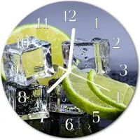 Tulup Glasuhr Wanduhr Küchenuhr Echt-Glas 30fi cm Zitrusfrüchte gelb