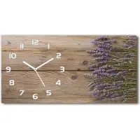 Tulup Wanduhr aus Glas – 60x30 cm - Glasbild - Glasuhr - Gehärtetes Glas - weisse-zeiger - Lavendel auf dem Holz