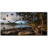 Tulup Wanduhr aus Glas – 60x30 cm - Glasbild - Glasuhr - Gehärtetes Glas - schwarze-zeiger - Baum durch den Fluss