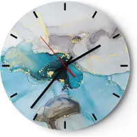 ARTTOR Wanduhr - Rund - Glasuhr - Marmor Modern Blau - 40x40cm - Schleichendes Uhrwerk - Lautlos - zum Aufhängen bereit - Dekoration Modern - Wanddekoration aus Glas - C3AR40x40-4792