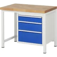 RAU Werkbank mit 3 Schubladen - Vollauszug - 120:1 / 180:1 / 240:1 - höhenverstellbar 840-1.040 mm - 1.000 x 700 mm (BxT) - Traglast 1.250 kg - Buche