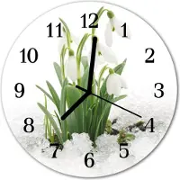 Tulup Glasuhr Wanduhr Küchenuhr Echt-Glas 30fi cm Schneeglöckchen weiß