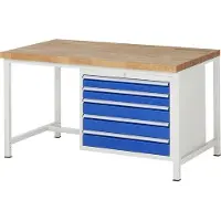 RAU Werkbank mit 5 XL Schubladen - Vollauszug - 90:2 / 120:3 - 840 x 1.500 x 900 mm (HxBxT) - Traglast 1.250 kg - Buche