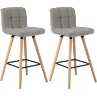 Woltu Barhocker 2er-Set Barstuhl Bistrohocker Tresenhocker mit Lehne und Fußstütze Design Stuhl Massivholz Leinen Hellgrau