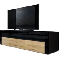Vladon Lowboard Valencia, Germany, TV-Kommode mit 1 offenem Fach und 2 Klappen, Schwarz matt/Eiche Natur/Schwarz Hochglanz (155 x 46 x 40 cm)