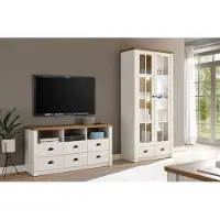 IMV Landhaus Wohnwand Mediawand Anbauwand Wohnzimmer 220cm pinie weiß eichefarben hell