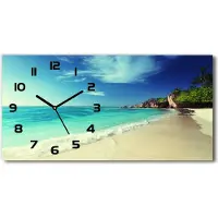 Tulup Wanduhr aus Glas – 60x30 cm - Glasbild - Glasuhr - Gehärtetes Glas - schwarze-zeiger - Seychellen-Strand