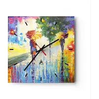 ARTTOR Wanduhr - Quadrat - Glasuhr - Park Straße Regen - 30x30cm - Schleichendes Uhrwerk - Lautlos - zum Aufhängen bereit - Dekoration Modern - Wanddekoration aus Glas - C3AC30x30-3508