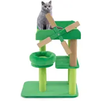 Goplus Katzenbaum, Kratzbaum klein mit Kratzstange, runder gepolsterter Plattform, breiter oberer Liegeplatz mit Antikipp-Schutz,50 x 34 x 60 cm, Grün